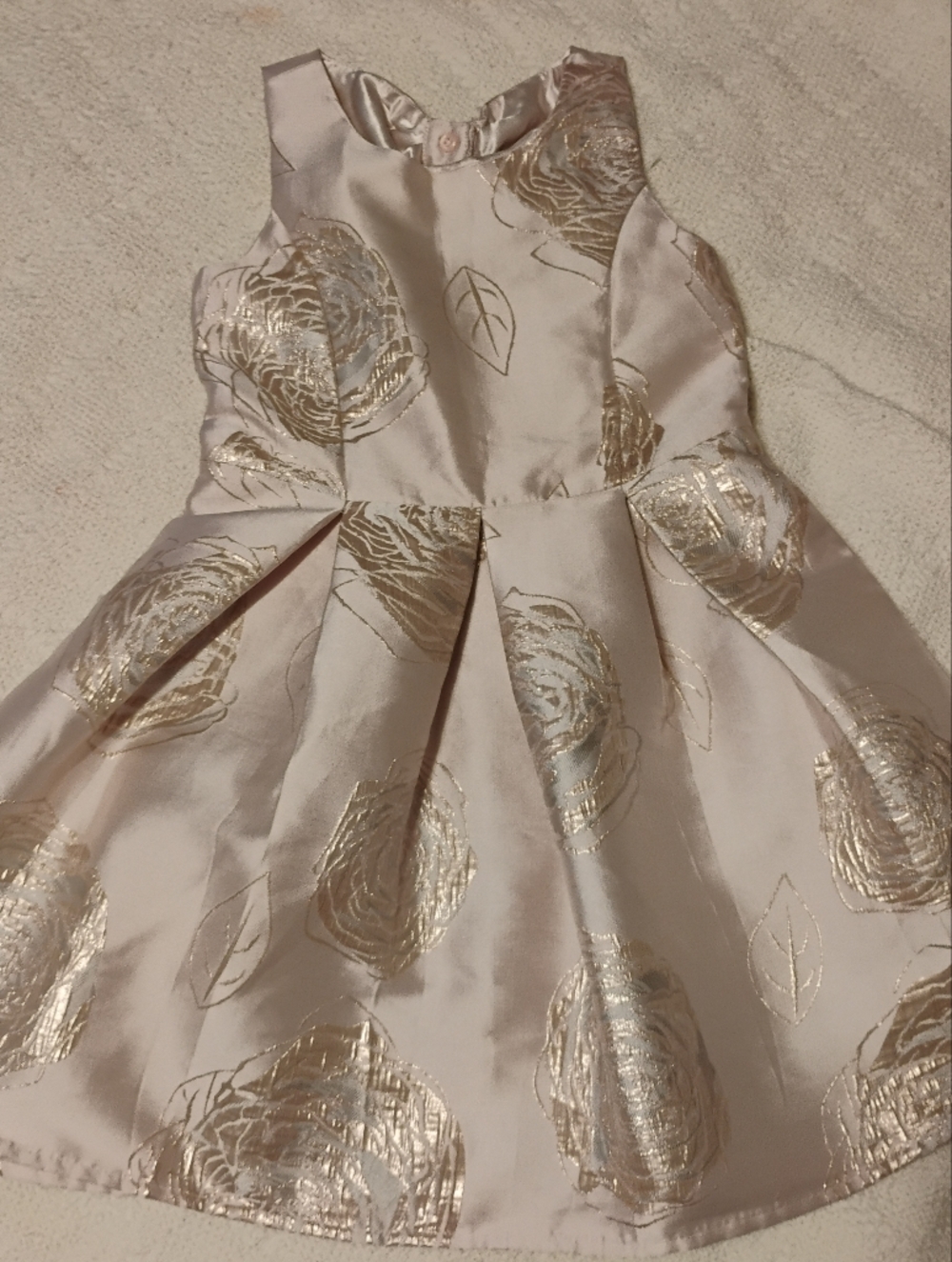 The Children's Place Pink Satin Floral Party Dress with Gold Accents